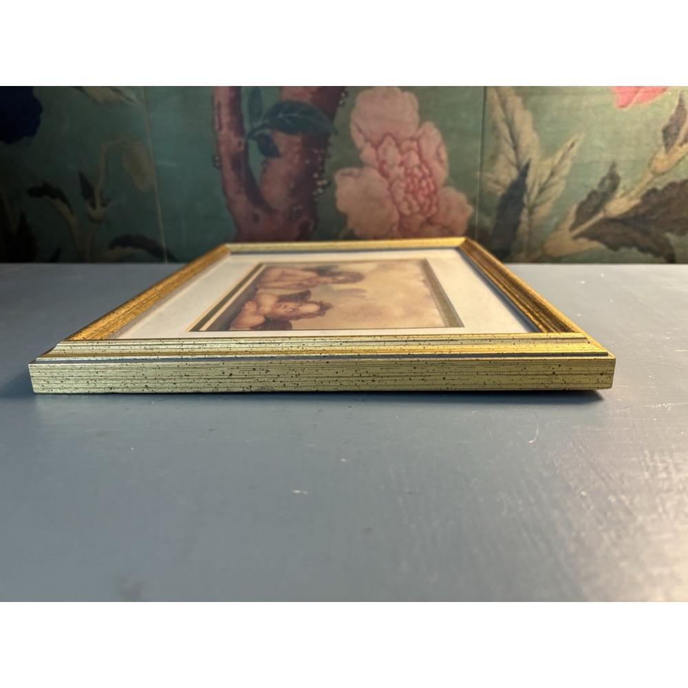 Vintage Celestial Cherub Angels Framed Print Gold Frame Romantic Baroque 9x11 - Picture 3 of 8